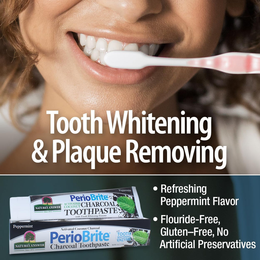 PERIOBRITE Activated Charcoal Toothpaste (Pack of 3) 4 oz. Nature's Answer Tooth Whitening, Plaque Removing, Peppermint Flavored Stain Remover | Fluoride Free