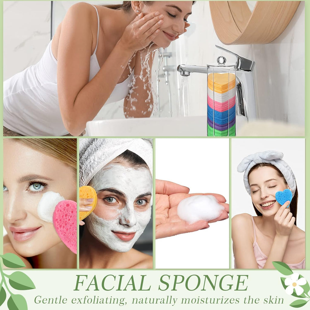 Sieral 120 Pcs Compressed Facial Sponges with Container Disposable Face Sponge Pads for Washing Face Cleansing Exfoliating Esthetician Makeup Removal(Heart,Colorful)