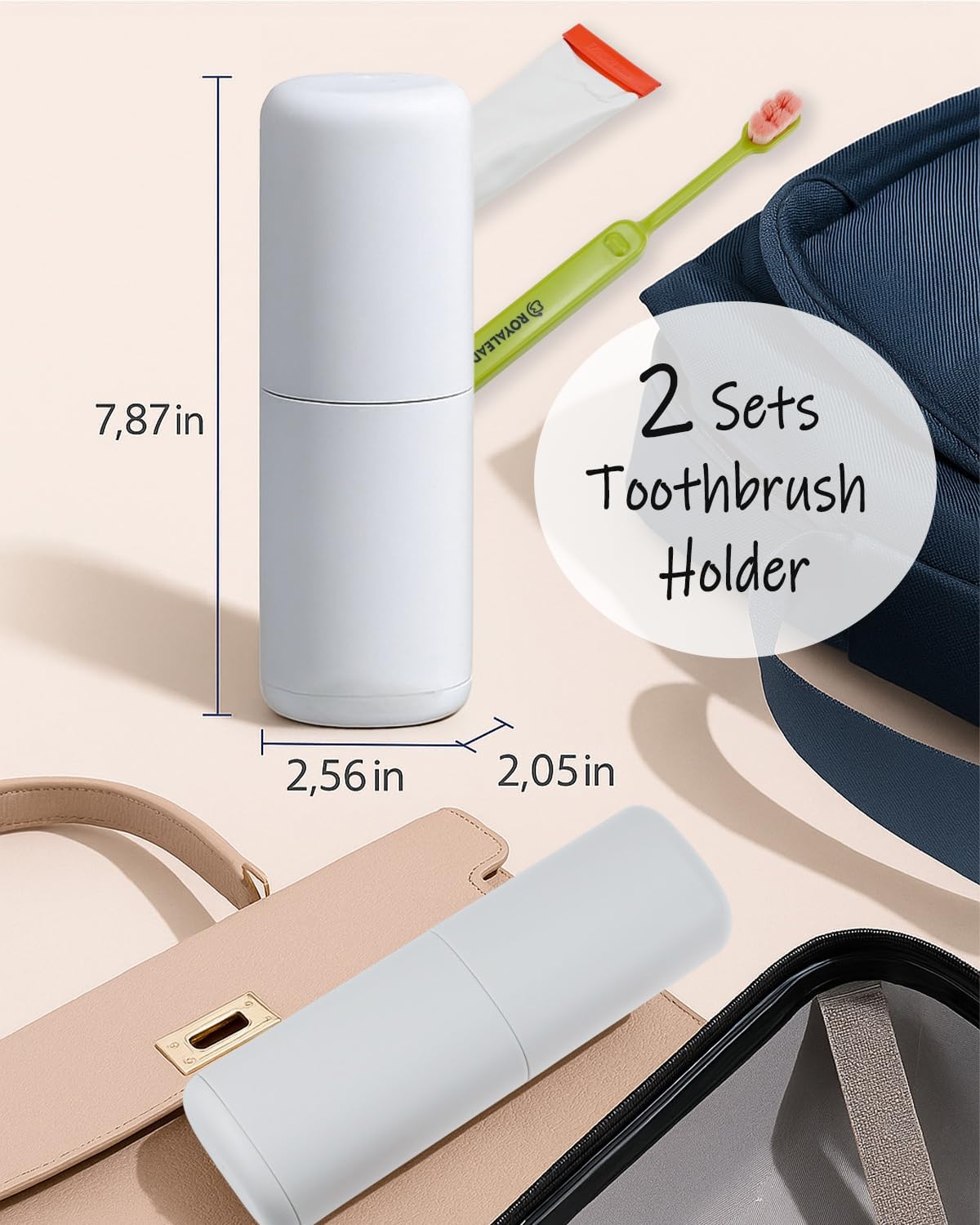 2PCS Travel Toothbrush Case, Portable Tooth Brush Holder and Toothpaste Cover Container with Cup, Large Capacity Dustproof Toothbrush Travel Case for Traveling Camping Home(Gray)