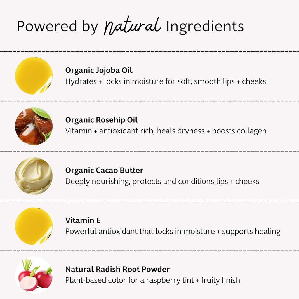 Slo | Natural Lip Balm - All Natural Ingredients, Vegan & Cruelty Free, Hydrating & Soothing, Plastic Free, Paper Packaging | Raspberry + Rosehip, (0.28oz/8g)