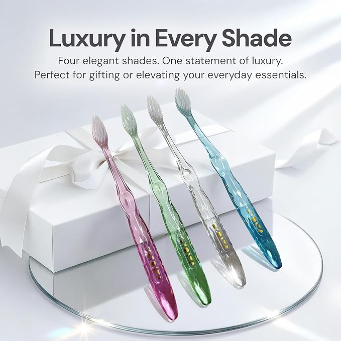 Nano-b Manual Toothbrush Set for Adults with Sensitive Gums, Silver Soft/Medium Bristles, Travel Cases, Blue, Pink, Green, Crystal, 8-Pack