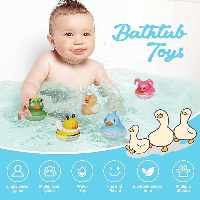 12PCS Rubber Ducks,Toddler Bath Toys,No Hole Bathtub Toys,Baby Pool Toys for 18 Months and Older