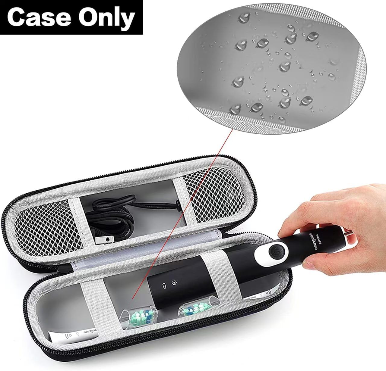 Electric Toothbrush Travel Case， Protective Clean Electric Toothbrush, Hard EVA Case Cover Storage Bag Holder with Mesh Pocket for Accessories ，Fits Most Powered Toothbrush Products (Black)