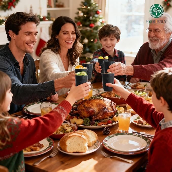 Homienly Wheat Straw Cups Set of 6, 12 OZ Alternative Plastic Cups Reusable, Stackable Drinking Cups, Water Cups, Coffee Cups, Unbreakable Glasses Drinking for Camping, Travel, Party - Black