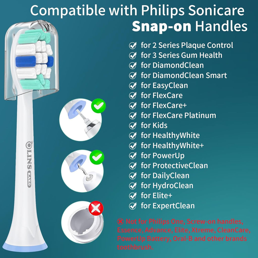 Replacement Heads for Philips Sonicare, Brush Head Compatible with Phillips Sonicare Toothbrush Snap-on Handles, 8 Pack