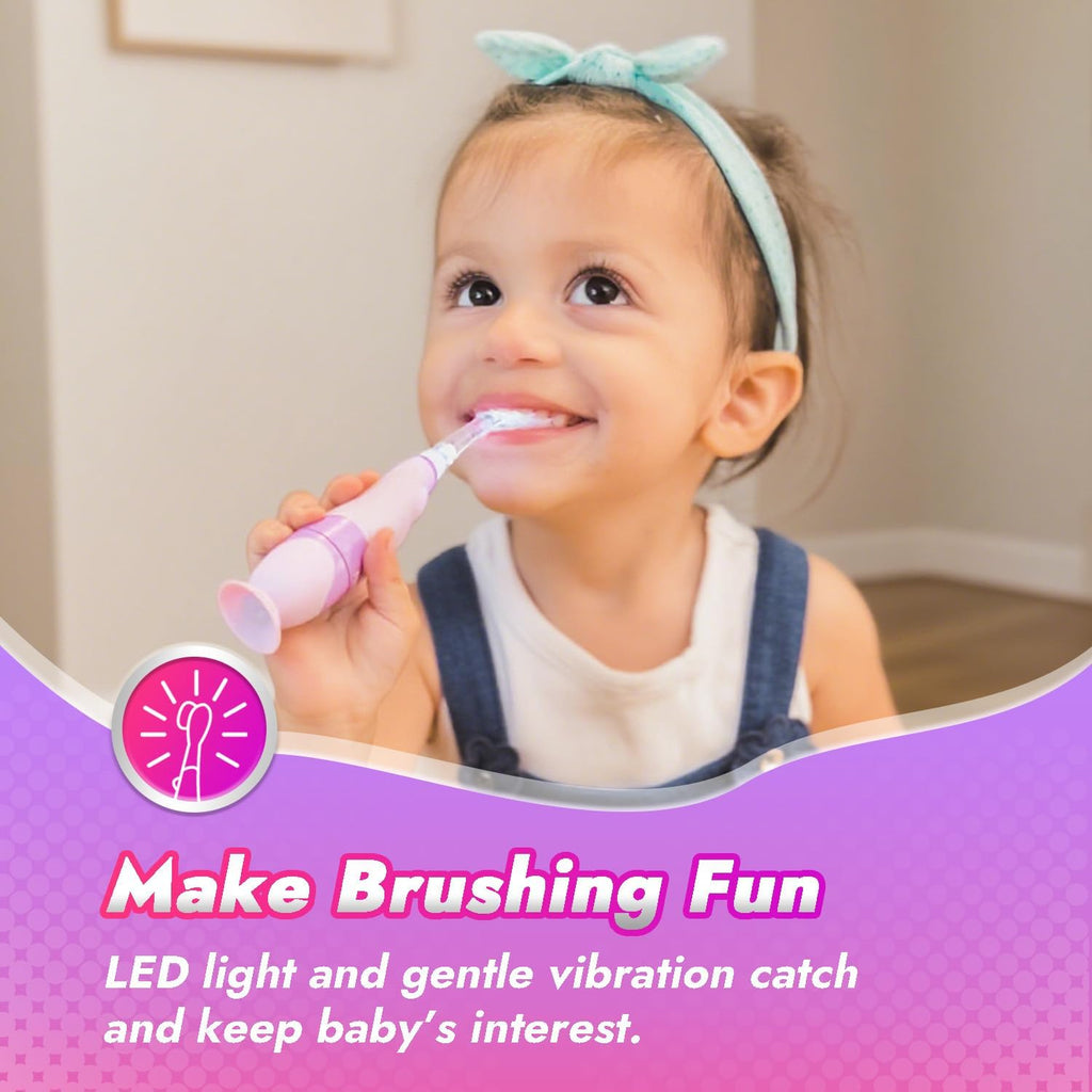 Papablic Toddler Sonic Electric Toothbrush Kids for Ages 1-3 Years, Baby Electric Toothbrush with Cute Unicorn Cover and Smart LED Timer, 4 Brush Heads (Arya)