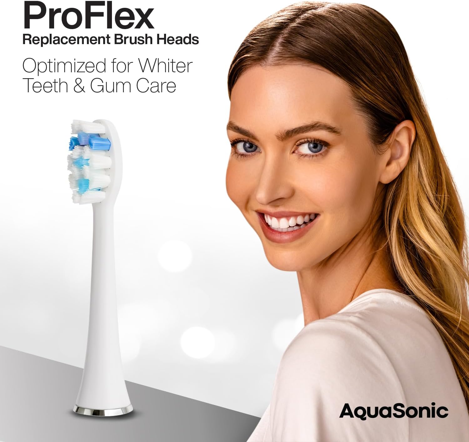 AquaSonic Proflex Replacement Brush Heads | ADA Accepted | for Whiter Teeth & Gum Care | Compatible with Many AquaSonic Toothbrush Handles (8 Pack White)