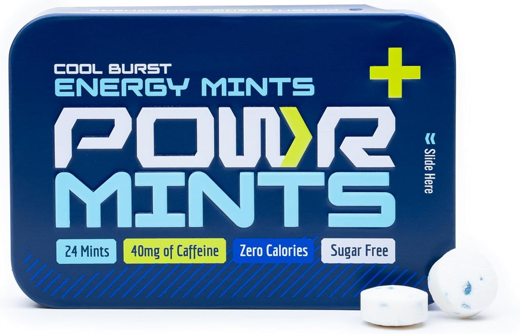 POWR Energy Mints - 24 Mints, 40mg of Caffeine Per Mint, Sugar Free, Zero Calories, No Aspartame - Pre-Workout, Cycling, Running, Endurance - Focus & Energy