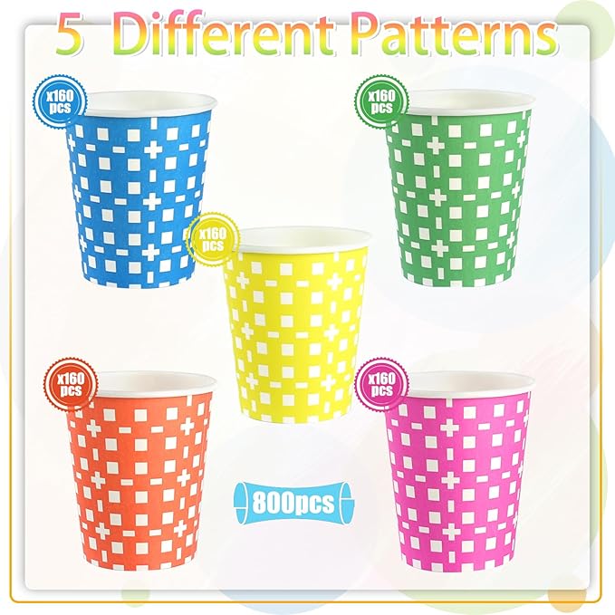 800 Pack 5oz Paper Cups, Multicolor Small Disposable Bathroom Cups Mini for Party, Picnic,Travel and Event, BBQ, 5 Colors