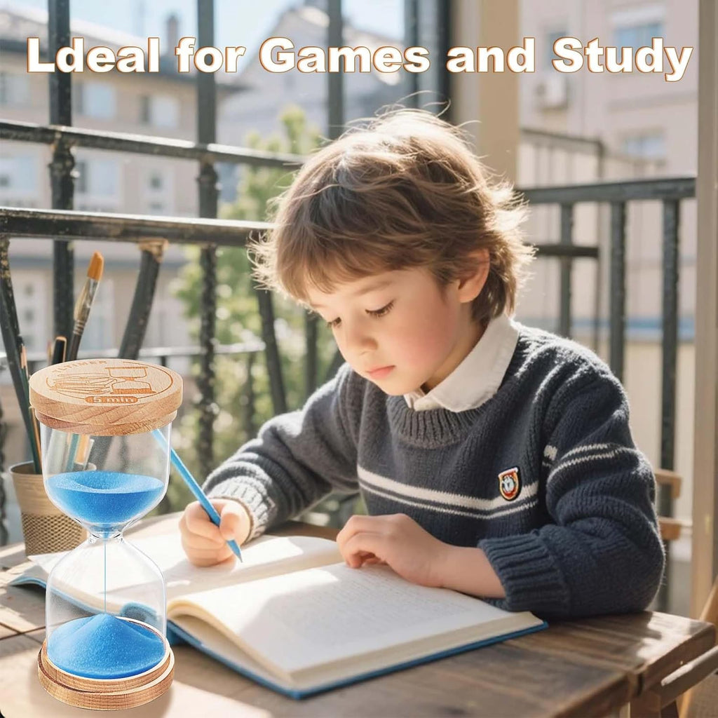 2 Minute Sand Timer Hourglass:Beech Wooden Sand Clock,Small Sand Watch 2 Min,Blue Hour Glass Sandglass for Home,Brushing Teeth,Kitchen (Blue)