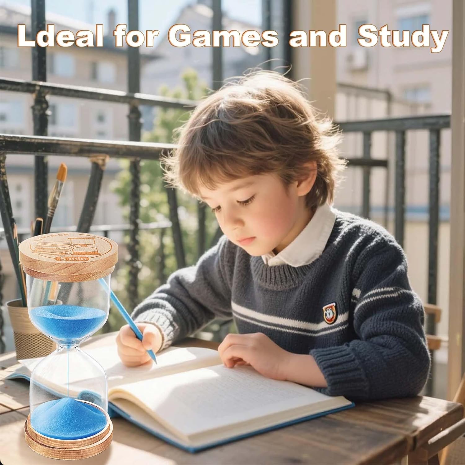 3 Minute Sand Timer for Classroom, 3min Wooden Hourglass Sand Clock, Small Hour Glass Sandglass for Kids, Game, Desk Office Decoration (Blue)