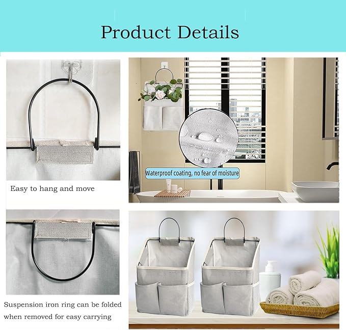 2 Pack Wall Hanging Storage Bag,Wall Hanging Organizer with Pockets, Hanging storage basket for Dormitory Bathroom Bedroom (Grey-upgraded)