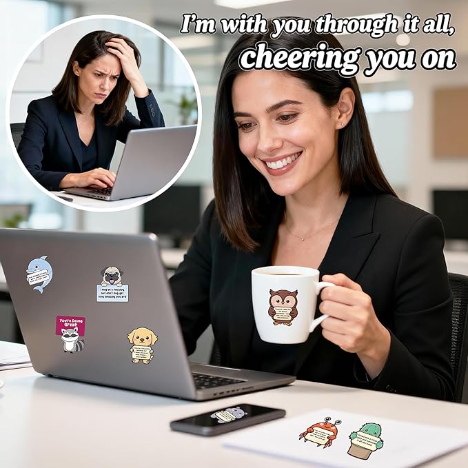 120pcs Emotional Support Animal Stickers, Cute Affirmation Sticker Pack for Adults, Kids & Teens, Waterproof Vinyl Inspirational Decals for Water Bottles, Laptops, Journals, Phones