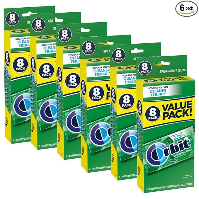 ORBIT Spearmint Sugarless Chewing Gum Bulk, 8 Packs of 14-Pieces, Case of 6 (672 Total Pieces)