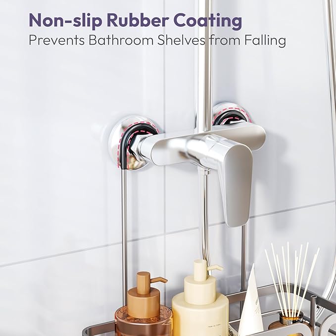 SWTYMIKI Shower Caddy Hanging Organizer - Over the Door Shower Caddy with Soap Holder, 11 Hooks, 2 Installation Ways, Stainless Steel Rustproof Bathroom Organizer, Sand Nickel