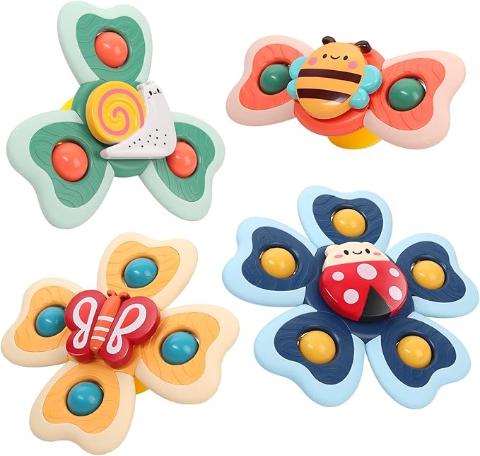 Vanmor Baby Suction Cup Spinning Top Toys, Suction Spinner Toys for Babies, Window Suction Toys for Baby High Chair Tray Bath Table Airplane Travel, Sensory Toys & Best Gift for Toddlers 1-3 (4 Pcs)