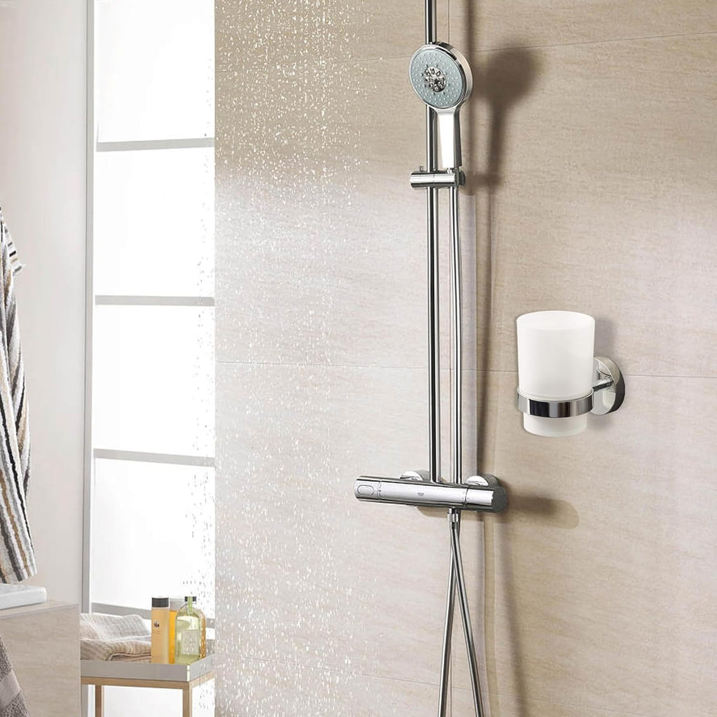 Toothbrush Holder Wall Mounted with Satined Cup with Chrome-Plated Holder,Metal Stainless Steel (Pack of 2)