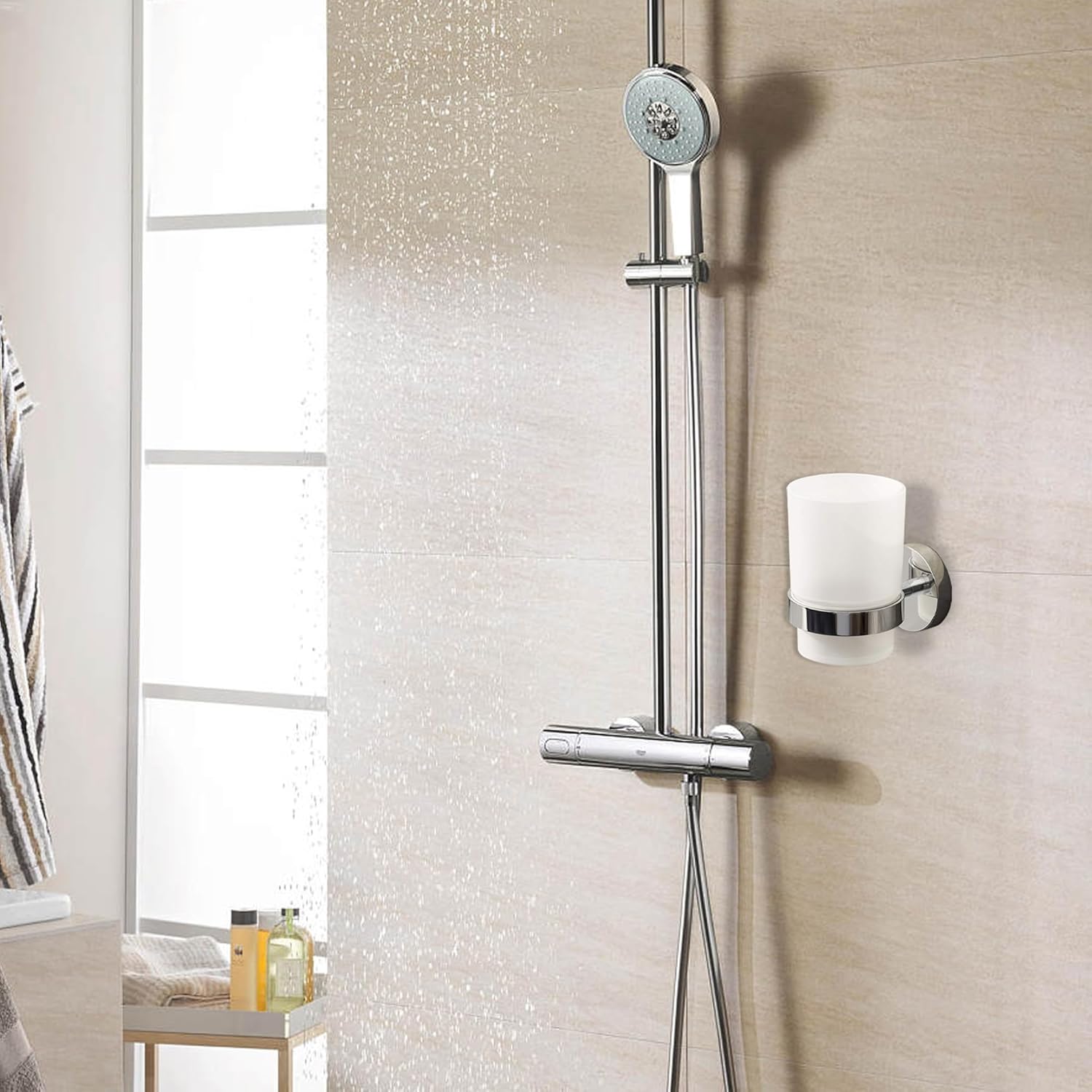 Toothbrush Holder Wall Mounted with Satined Cup with Chrome-Plated Holder,Metal Stainless Steel (Pack of 2)