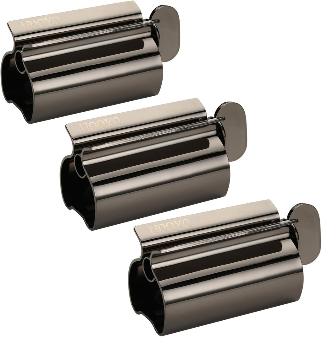 Toothpaste Squeezer - Metal Tube Squeezer Stainless Steel Tube Wringer UDQYQ Toothpaste seat Holder Stand 3 Pack (Black)