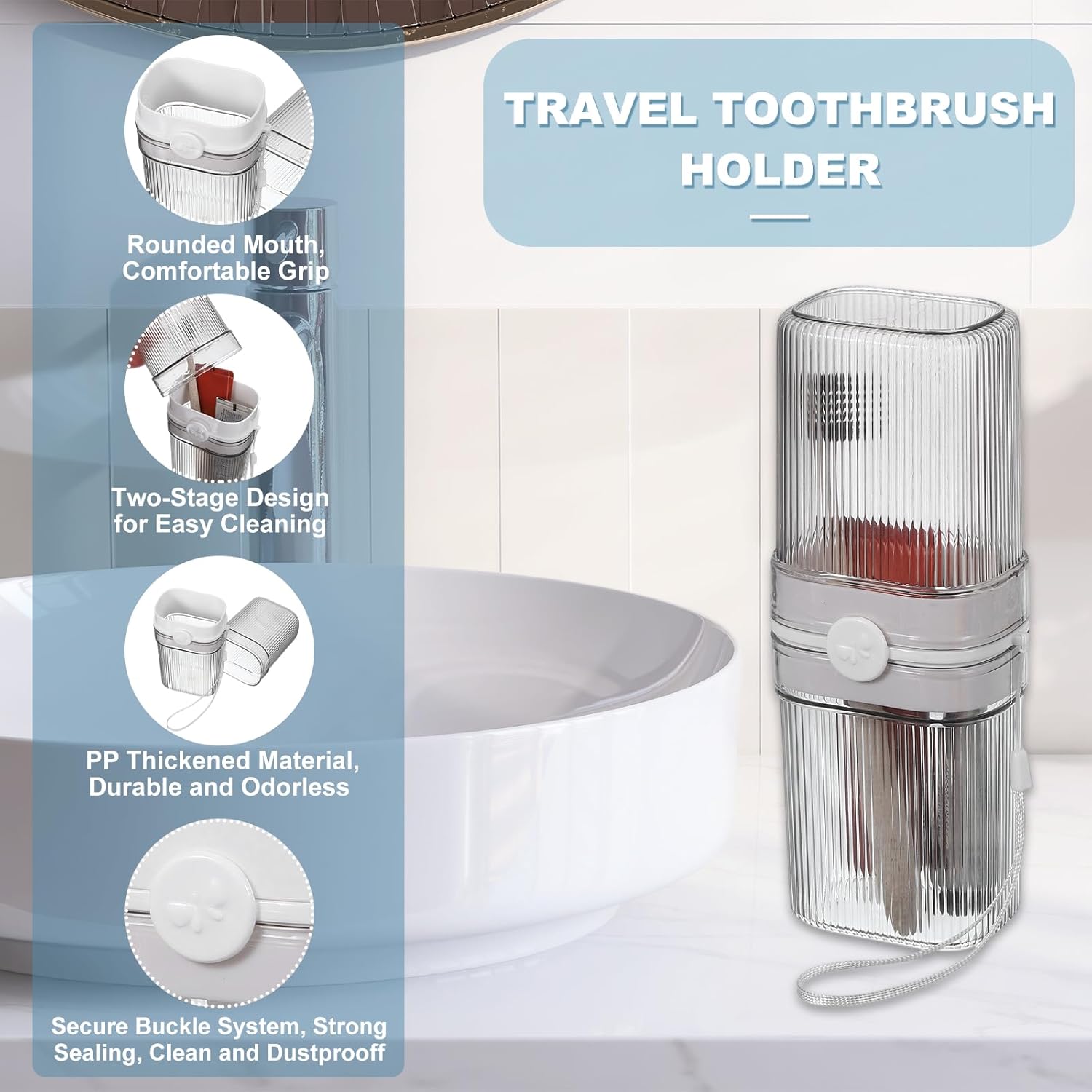 uxcell Travel Toothbrush Case Set, Leakproof Soap Holder with Lid and Portable Travel Toothbrush Holder for Bathroom, Gym, Business Trip, Camping (Light Grey)