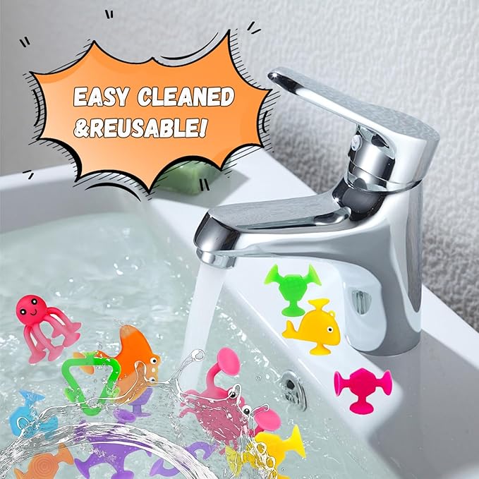 Suction Bath Toys for Kids, 33 Pcs Silicone Bathtub Suction Cup Toys, Travel Sensory Window Building Toys for Toddlers Boys Girls 3 4 5 6 Year Old