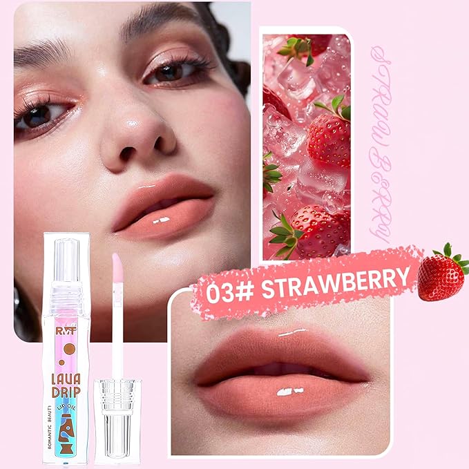 Dulele Fruit Flavoured Plumping Lip Oil, 4PCS Hydrating Lip Glow Oil, Moisturizing Nourishing Lip Gloss, Transparent Toot Lip Balm, Care and Soften Dry Lips