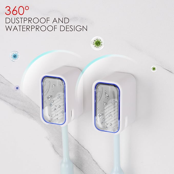 4 Pack Toothbrush Holders for Bathrooms Shower, Wall Mount Toothbrush Organizer with Cover, Self Adhesive Electric Toothbrush Storage, Quick Dry Toothbrush Hanger (Grey)