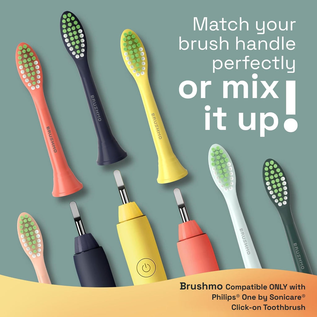 Brushmo Replacement Toothbrush Heads, Compatible with Philips One for Sonicare Electric Toothbrush Handles HY1022, 4 Standard Heads with Tongue Cleaner, Soft Dupont Bristles, BM124m, Sage Green