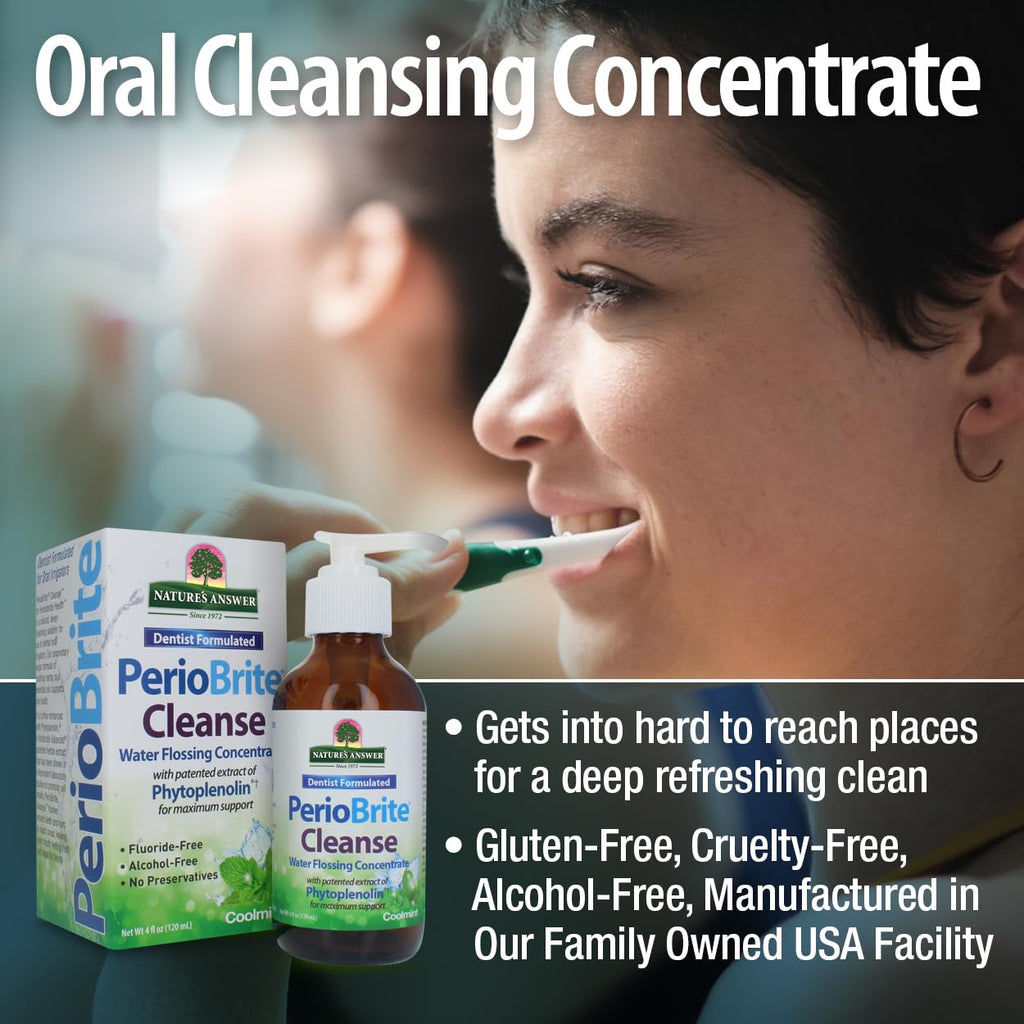 Nature's Answer PerioCleanse Oral Rinse and Oral Cleansing Concentrate | Cool Mint Flavor | Fluoride-Free, Alcohol Free, No Artificial Preservatives, Colors, Dyes, or Sweeteners 4oz