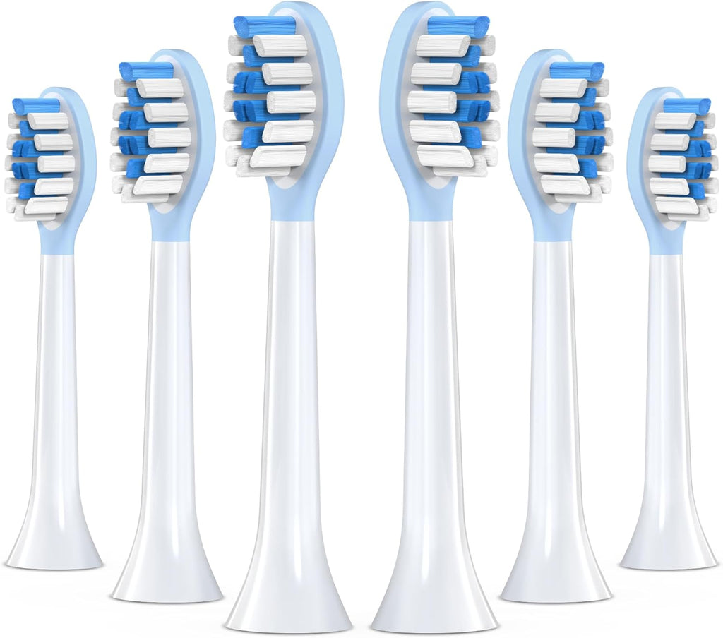 Replacement Toothbrush Heads for Philips Sonicare Electric Toothbrush, 2-in-1 Tongue Cleaner, 6 Pack, Ice Blue,Suitable for Philips Sonicare Heads, C2, C1, C3, W1, W2, W3, G1, G2, G3