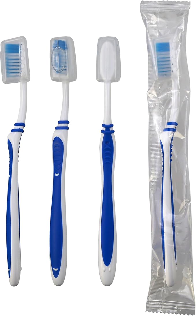100 Pack Bulk Toothbrush Package with Covers Premium Quality Individually Wrapped Tooth Brushes, Soft Bristle Toothbrushes for Adults & kids, Hygienic Cap for Donations, Travel, Hotels, Homeless