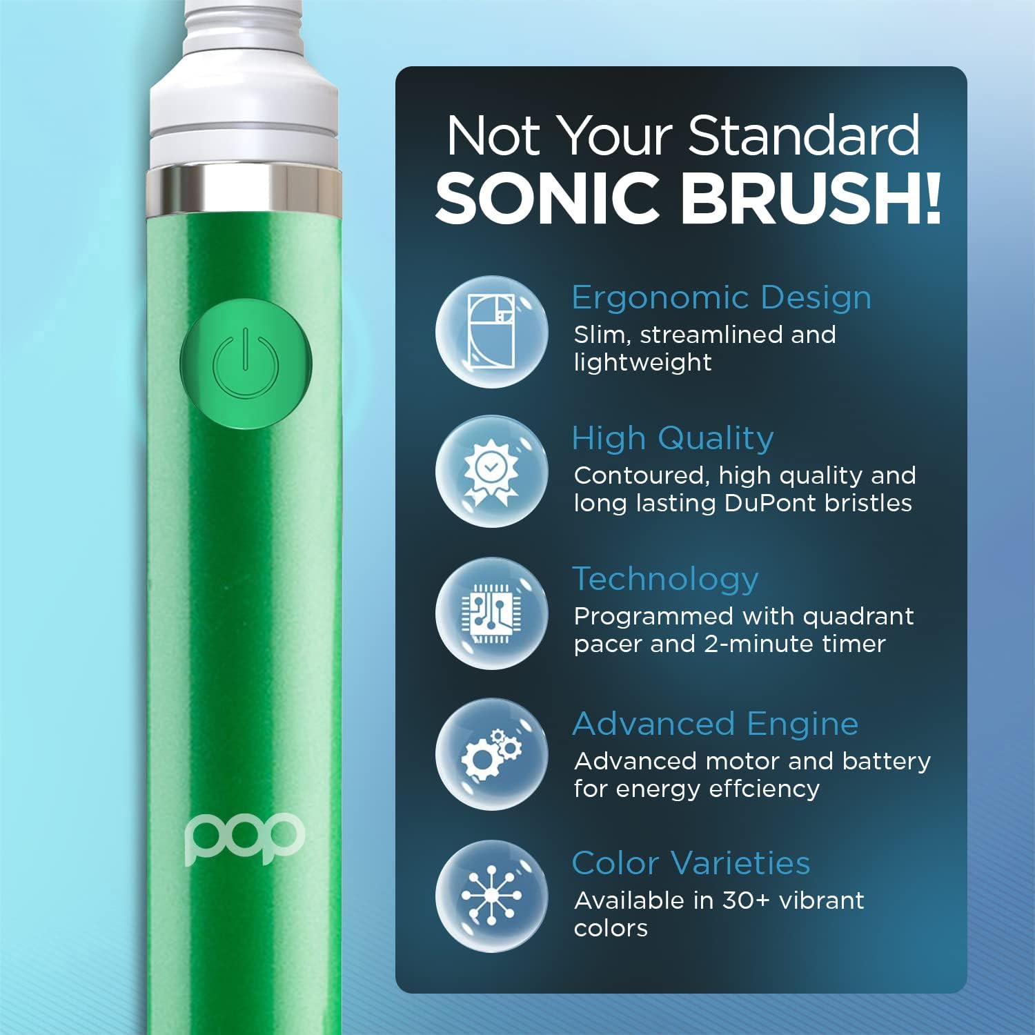 Pop Sonic Electric Toothbrush (Green) - Travel Toothbrushes w/AAA Battery | Kids Electric Toothbrushes with 2 Speed & 15,000-30,000 Strokes/Minute, Dupont Nylon Bristles