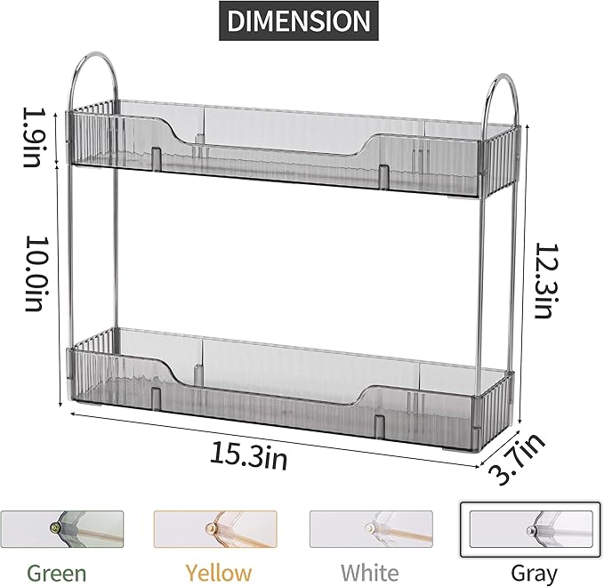 YCIA&DONE 2 Tiers Narrow Vanity Makeup Organizer, Bathroom Organizers Countertop Slim, Perfume Holder Skincare Storage Cosmetic Shelf Spice Rack, for Small Desktop Counter Space, Smoky Gray