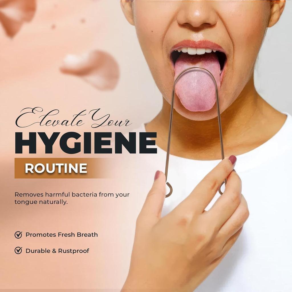 Tongue Scraper for Adults by HOKIN (Copper 2Pcs Oral Care Pack), Copper Tongue Cleaners Reduce Bad Breath, 100% Copper Tough Scrapers Men and Women Hygiene Product