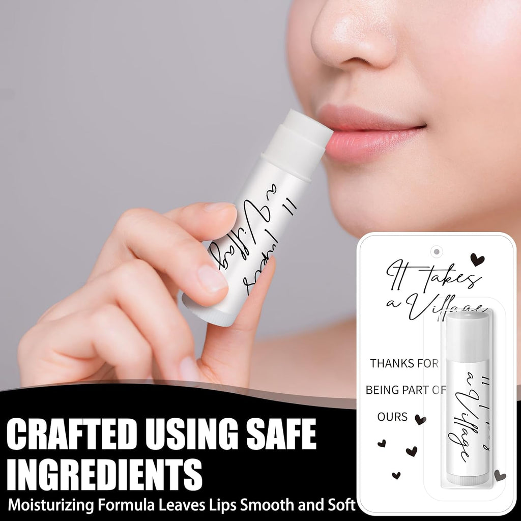 30 Pack Christmas Employee Appreciation Gift Lip Balms Bulk Staff Teacher Team Volunteer Thank You Gift Thanksgiving Christmas Appreciation Party Favor for Women Men(It Takes A Village,White)
