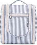 Narwey Small Striped Hanging Travel Toiletry Bag for Women, Travel Bag for Toiletries, Makeup Bag Organizer Cosmetic Bags Make Up Bags for Women (Greyish Blue Stripe)