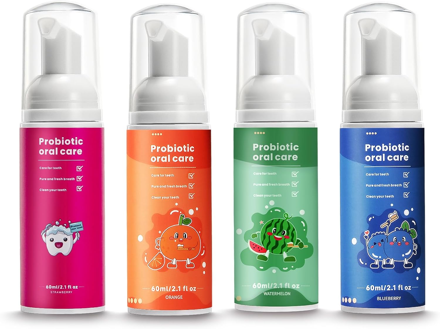 Fluoride Free Foam Kids Toothpaste - Natural Teeth Clean and Whitening Toothpaste with Mint Flavor for U Shaped Toothbrush Travel Size(4 Pack Mix)