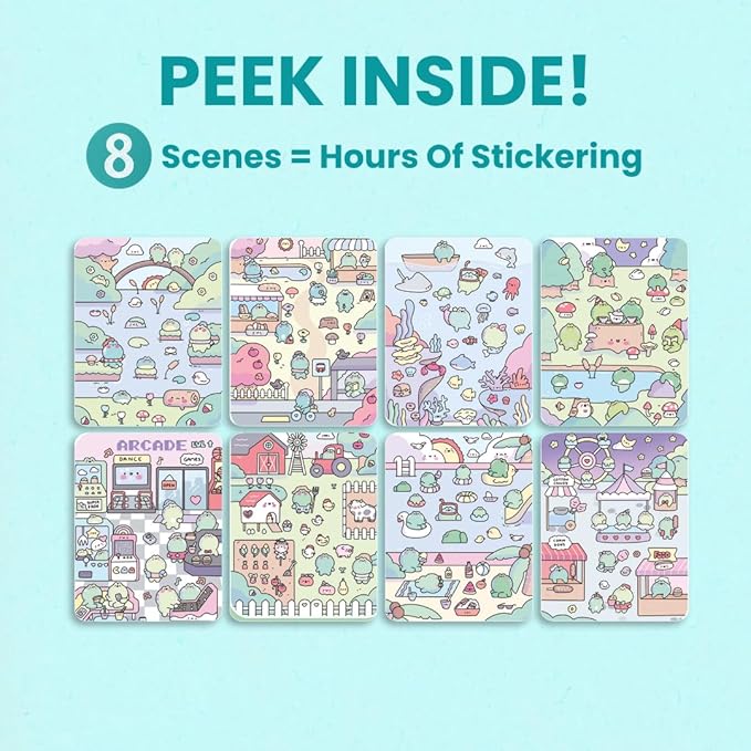 Cupkin Frogs Sticker Book Activity for Kids, Toddler Airplane Travel Essentials, 300+ Brogs Stickers for Kids + 8 Scenes + Coloring Book Pages, Rabbit Lover Gift, Children's Crafts Ages 2-8