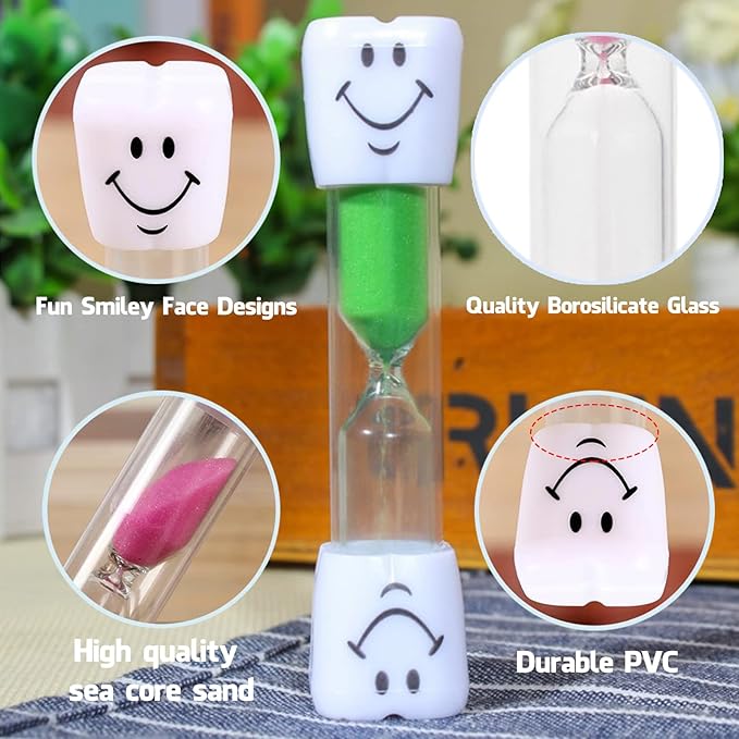 4 Pieces 3 Minute Toothbrush Sand Timer for Kids, Assorted Colors Tooth Shape Timers Plastic Hourglass for Proper Tooth Brushing Boys Girls Oral Care