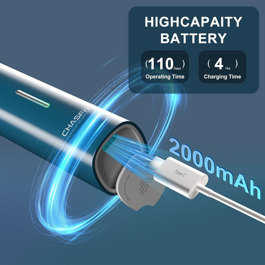 Electric Toothbrush Wave Oscillation & Vibration Sonic Tooth Brush for Adults BASS-Brushing Technique Travel Rechargeable Toothbrushes 4 Soft Bristle Replace Heads IPX7 Gifts for Men Women Bluey