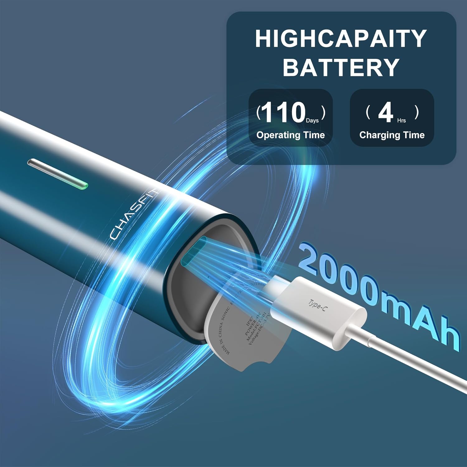 Electric Toothbrush Wave Oscillation & Vibration Sonic Tooth Brush for Adults BASS-Brushing Technique Travel Rechargeable Toothbrushes 4 Soft Bristle Replace Heads IPX7 Gifts for Men Women Bluey