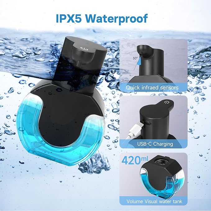 2 Pack Automatic Soap Dispenser Touchless,14.2oz/420ML Auto Liquid Soap Dispenser,Rechargeabled Wall Mounted Smart Pump for Bathroom Kitchen