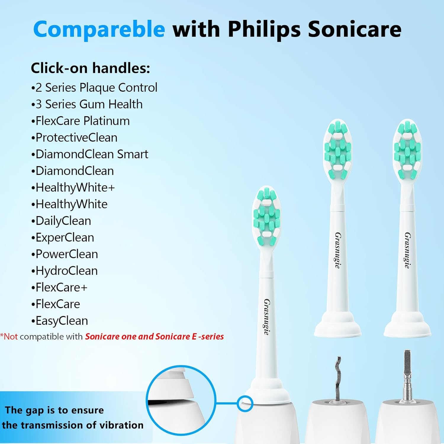 Replacement Toothbrush Heads for Philips Sonicare Electric Toothbrush Snap-on Handle: Medium Softness Bristles, 10 Brush Heads Refill, White