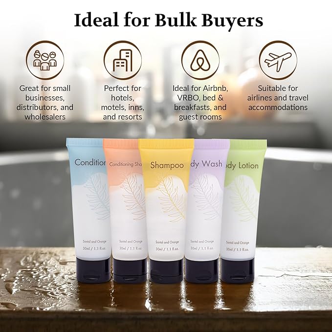 Leak-Proof Travel Size Body Wash 1 Oz Each Pack of 100 Bulk Pack Hotel Body Wash Santal and Orange Scent Amenities and Toiletries for Hospitality
