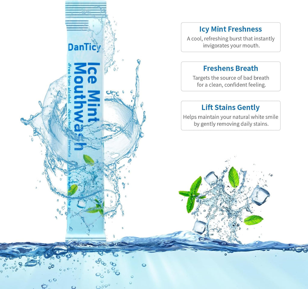 Mouthwash Travel Size, Alcohol-Free Mouthwash, Portable, Fresh Breath, Mini Packets, 30 Count, Ice Mint