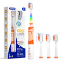 SEAGO Kids Electric Toothbrush with 2 Mins Brushing Timer and 4 Replacement Bursh Heads, Rainbow LED Light Make Brushing Fun, Boys Battery Powerd Toothbrush for 4-12 Years Old，SG-977(Orange)