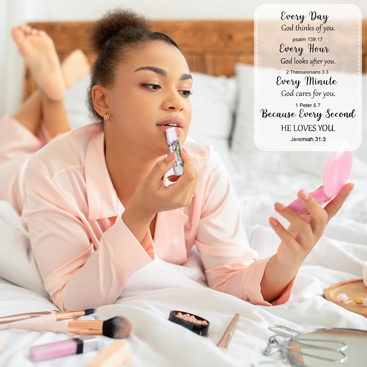 50 Pcs Christmas Christian Lip Balm Bulk Bible Verses Lip Balm Scripture Christian Gifts for Women Faith Religious Church Party Favor Inspirational Gift for Coworker Staff Employee(Floral)