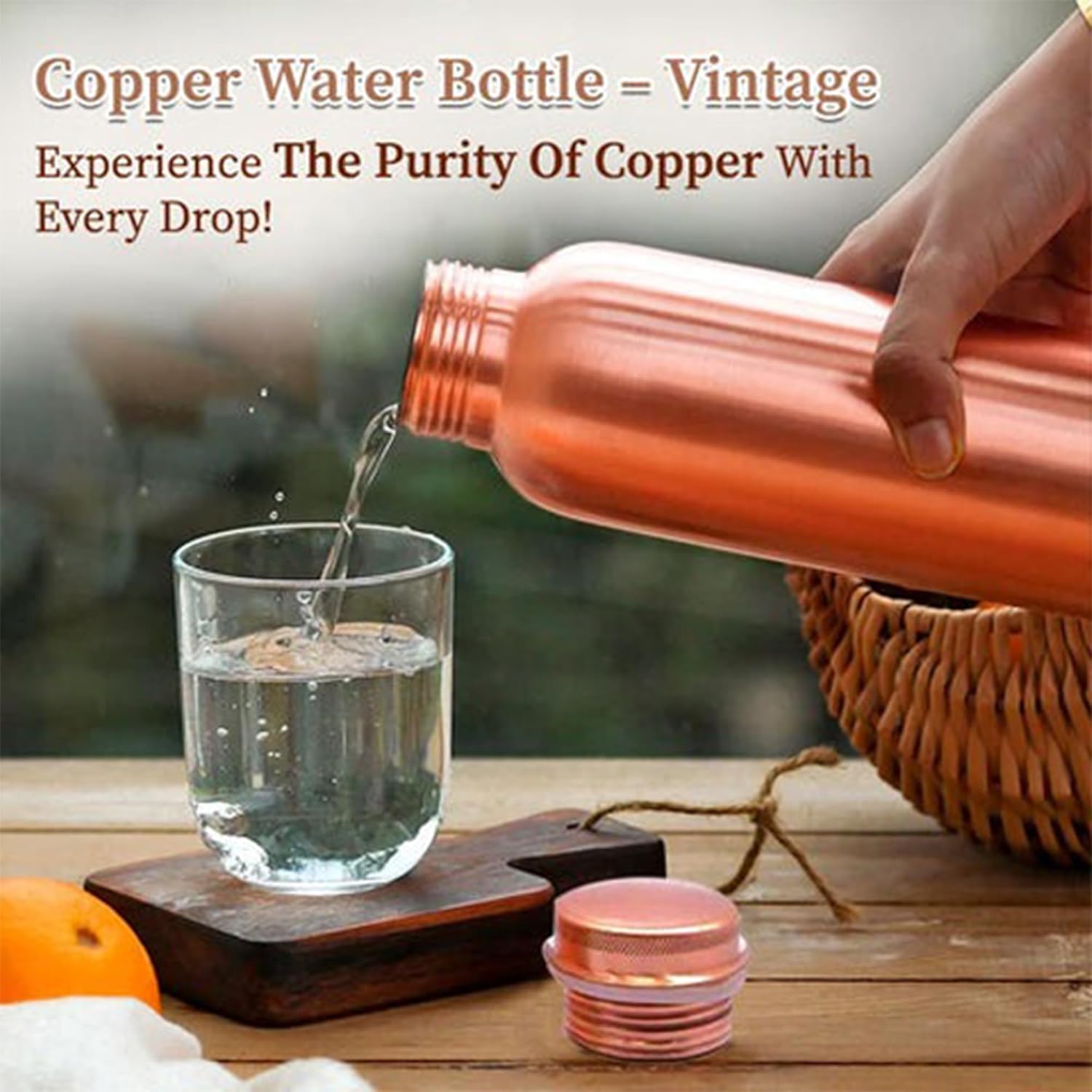 100% Pure Copper Water Bottle for Drinking, Ayurvedic Leak-Proof, Travel-Friendly, Wide Mouth Vessel 34oz