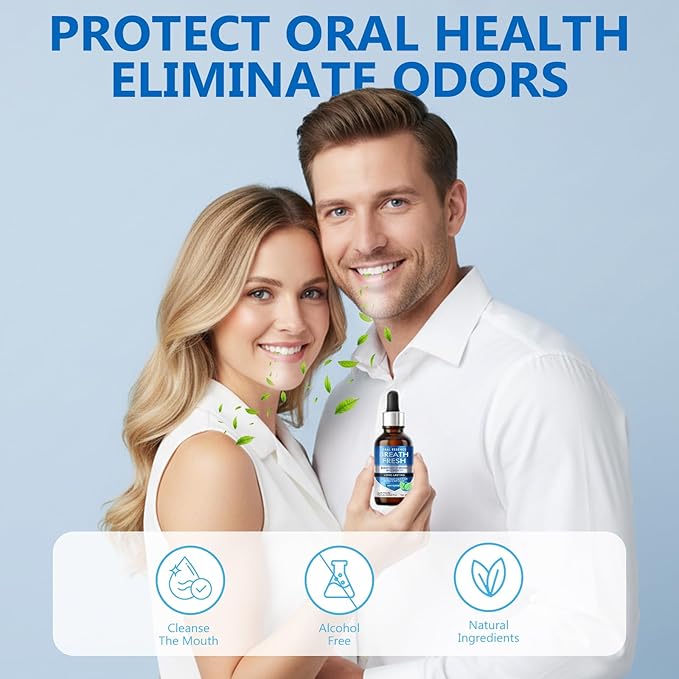 Bad Breath Treatment for Adults - Natural Fast-Acting Breath Freshening Drops with Long-Lasting Protection, Alcohol-Free Oral Care Solution for Social Confidence