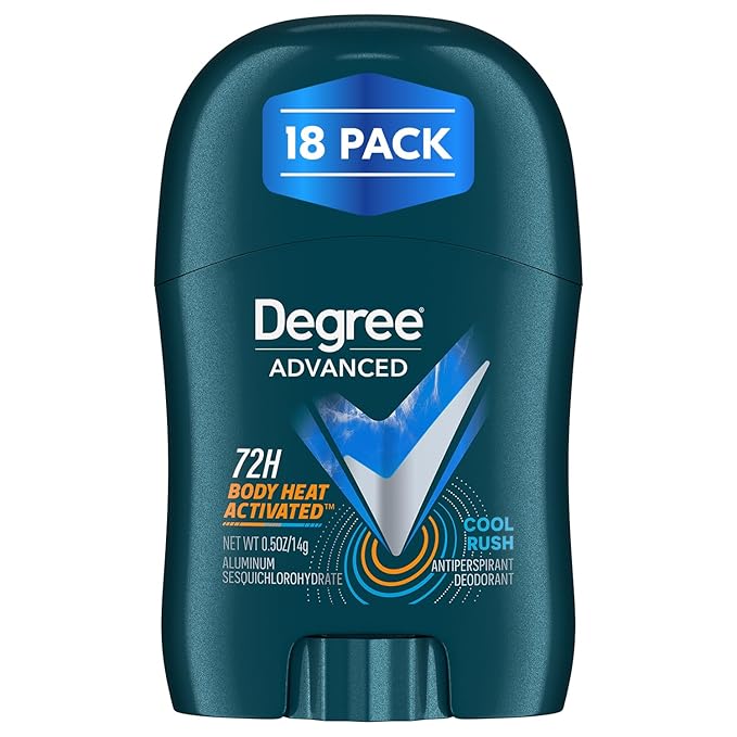 Degree Men Travel Deodorant, Bulk, Cool Rush 18-Pack – 72H Body Heat Activated Mini Antiperspirant, 0.5 Oz Ea